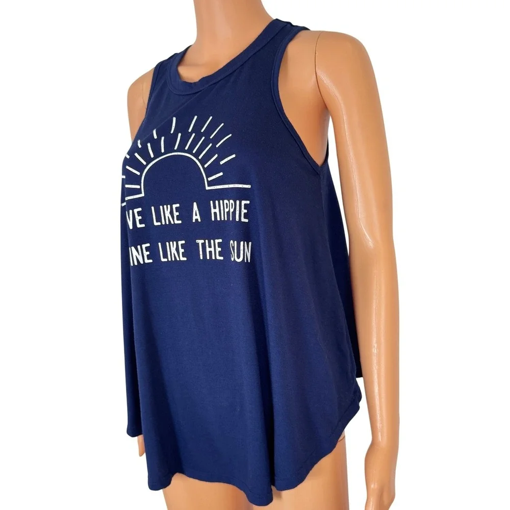Modern Lux Navy Blue Love‎ Like A Hippie Shine Like The Sun Graphic Tank Top M - Picture 5 of 11